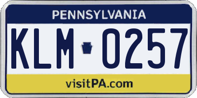 PA license plate KLM0257
