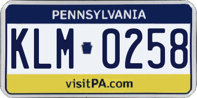 PA license plate KLM0258
