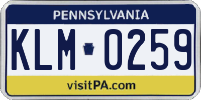 PA license plate KLM0259