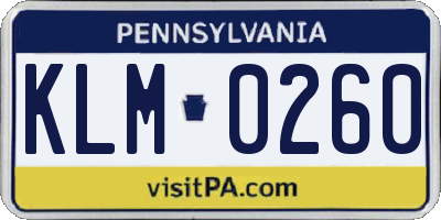 PA license plate KLM0260