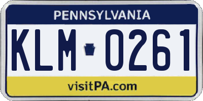 PA license plate KLM0261