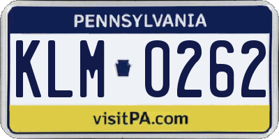 PA license plate KLM0262