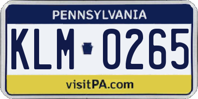 PA license plate KLM0265