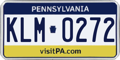 PA license plate KLM0272