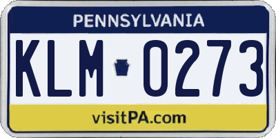 PA license plate KLM0273