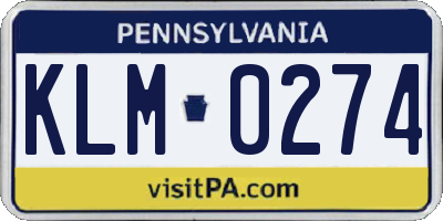 PA license plate KLM0274