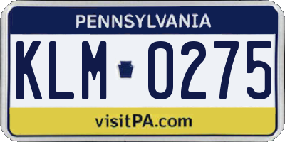 PA license plate KLM0275