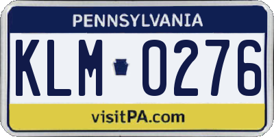 PA license plate KLM0276