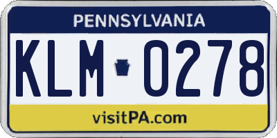 PA license plate KLM0278