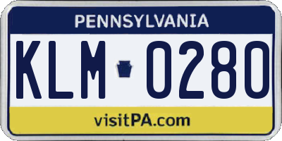 PA license plate KLM0280