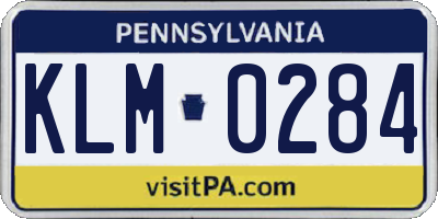 PA license plate KLM0284