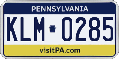 PA license plate KLM0285