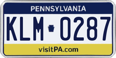 PA license plate KLM0287