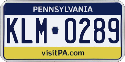 PA license plate KLM0289