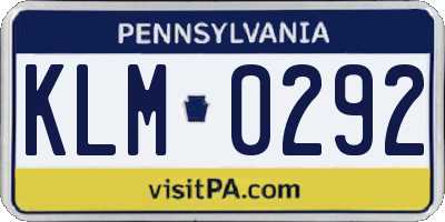 PA license plate KLM0292