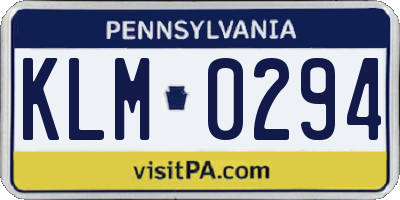 PA license plate KLM0294