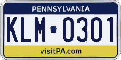 PA license plate KLM0301