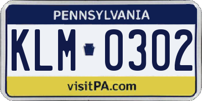 PA license plate KLM0302