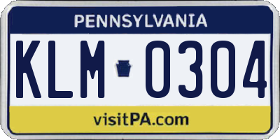 PA license plate KLM0304