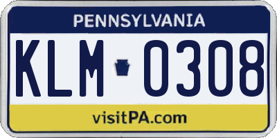 PA license plate KLM0308