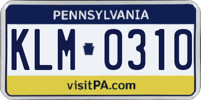 PA license plate KLM0310