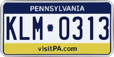 PA license plate KLM0313