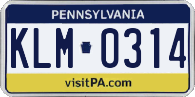 PA license plate KLM0314