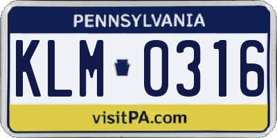 PA license plate KLM0316