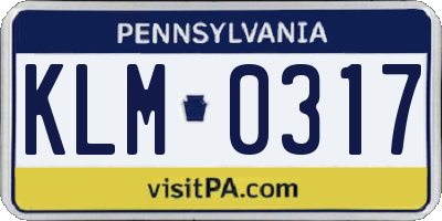 PA license plate KLM0317