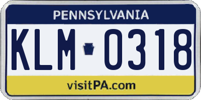 PA license plate KLM0318