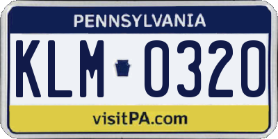 PA license plate KLM0320