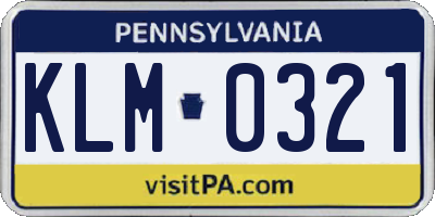 PA license plate KLM0321