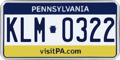 PA license plate KLM0322