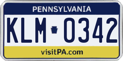 PA license plate KLM0342