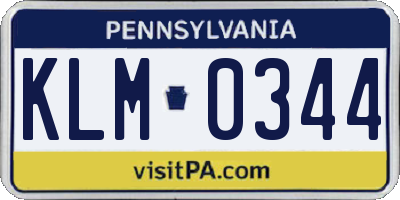 PA license plate KLM0344