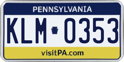 PA license plate KLM0353