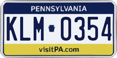 PA license plate KLM0354