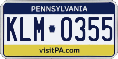 PA license plate KLM0355