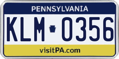 PA license plate KLM0356