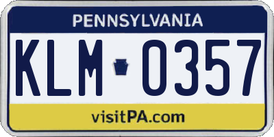 PA license plate KLM0357