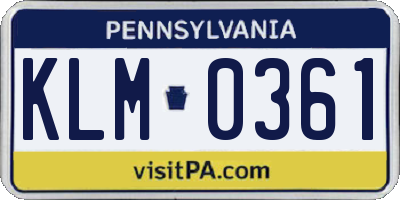 PA license plate KLM0361