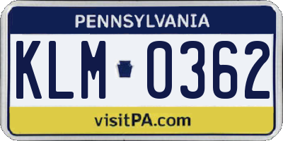 PA license plate KLM0362