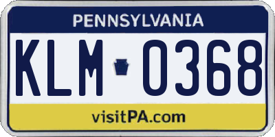PA license plate KLM0368