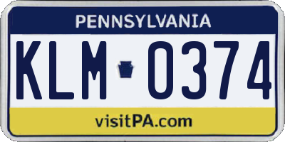 PA license plate KLM0374
