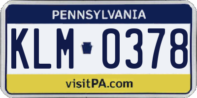PA license plate KLM0378