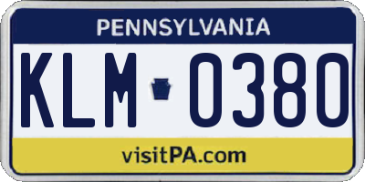 PA license plate KLM0380