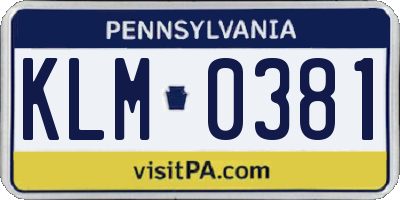 PA license plate KLM0381