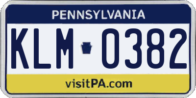 PA license plate KLM0382