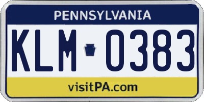 PA license plate KLM0383
