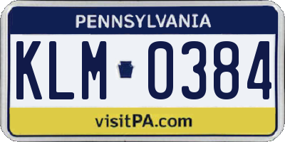 PA license plate KLM0384